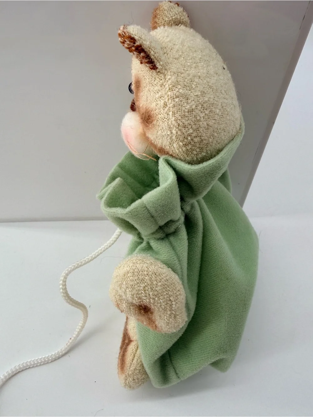 Plush Cat Toy in Sage Green Drawstring Outfit